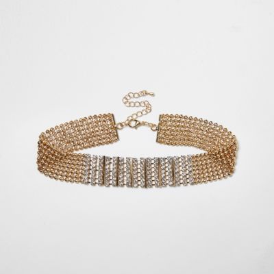 Gold tone diamante encrusted choker necklace